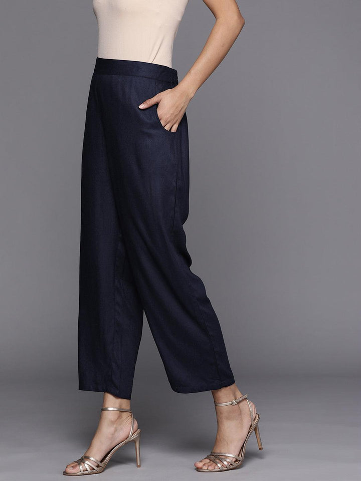 Blue Solid Pashmina Wool Trousers - ShopLibas