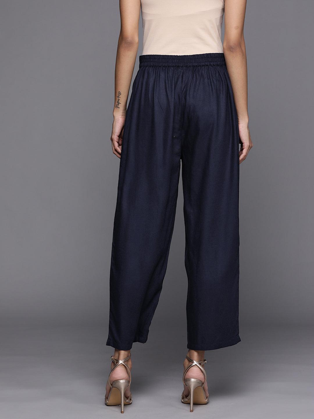 Blue Solid Pashmina Wool Trousers - ShopLibas