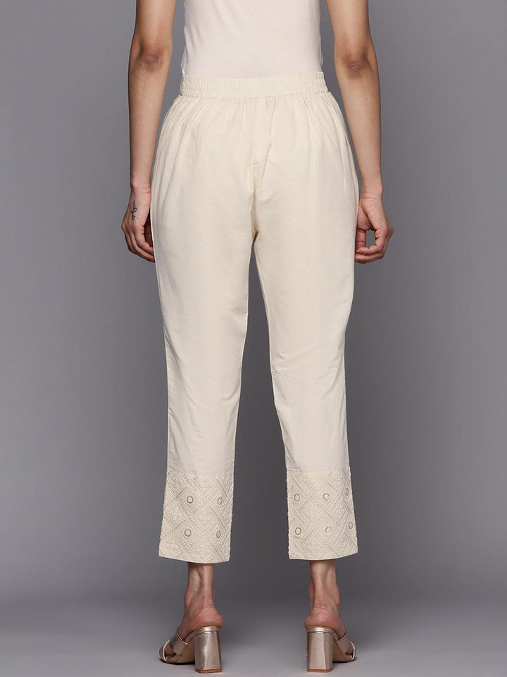 Off White Embroidered Cotton Trousers - ShopLibas