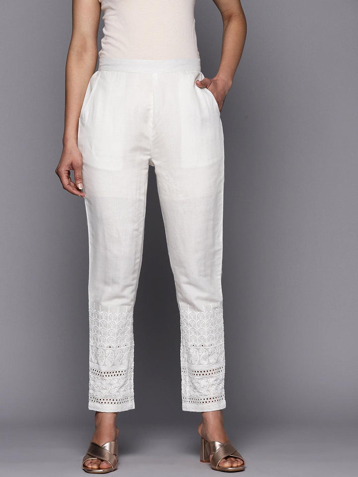 White Embroidered Cotton Trousers - ShopLibas