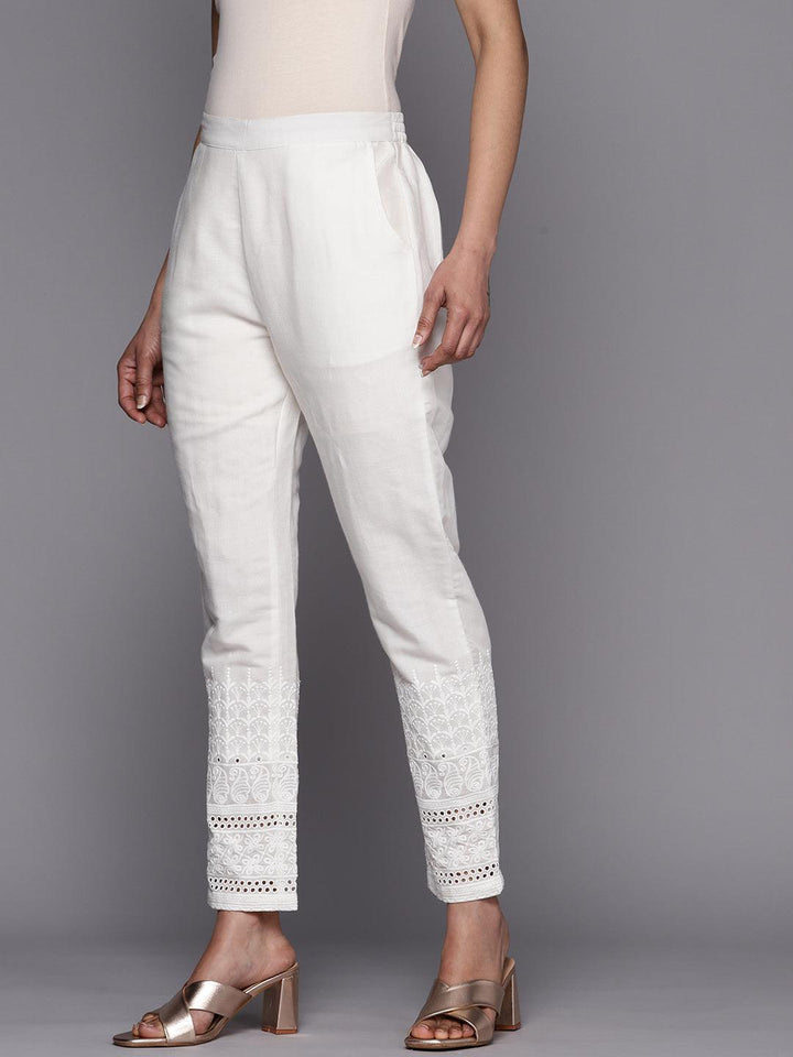 White Embroidered Cotton Trousers - ShopLibas