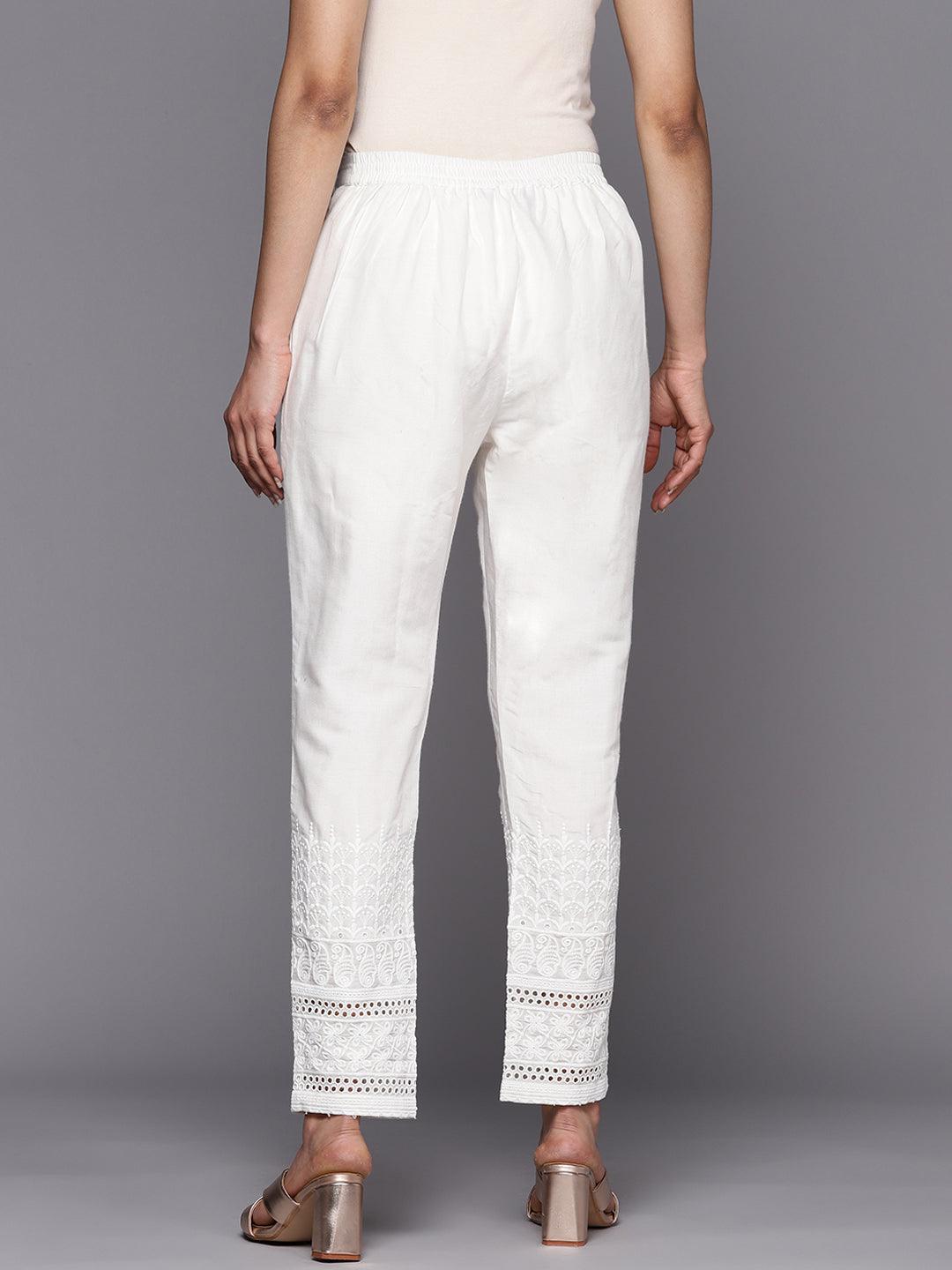 White Embroidered Cotton Trousers - ShopLibas