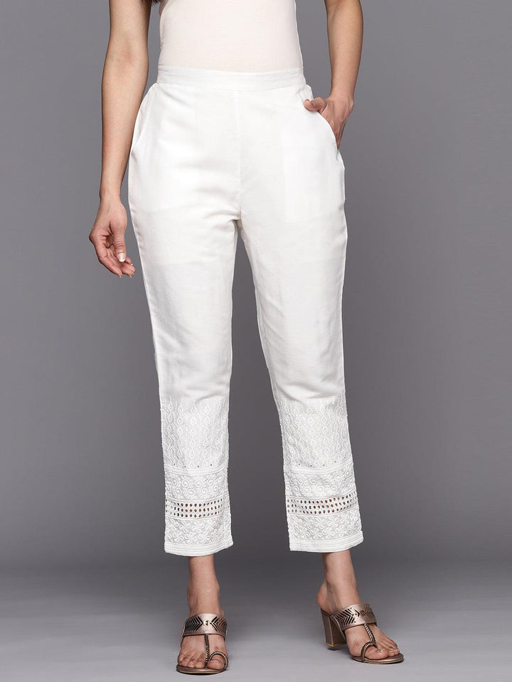 White Embroidered Cotton Trousers - ShopLibas