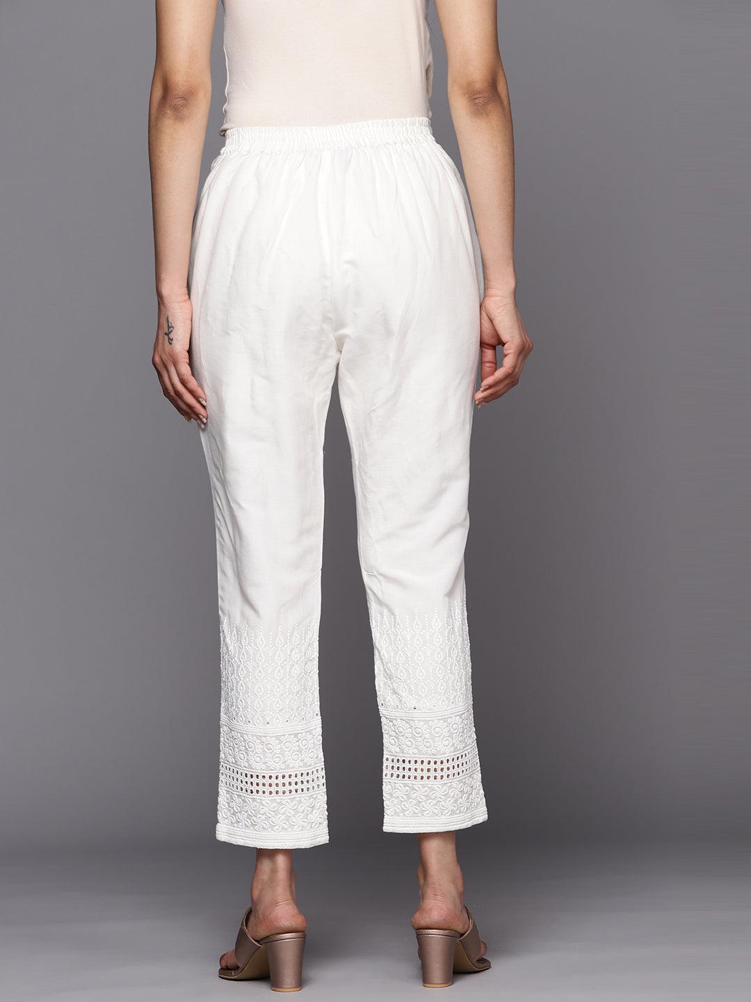 White Embroidered Cotton Trousers - ShopLibas