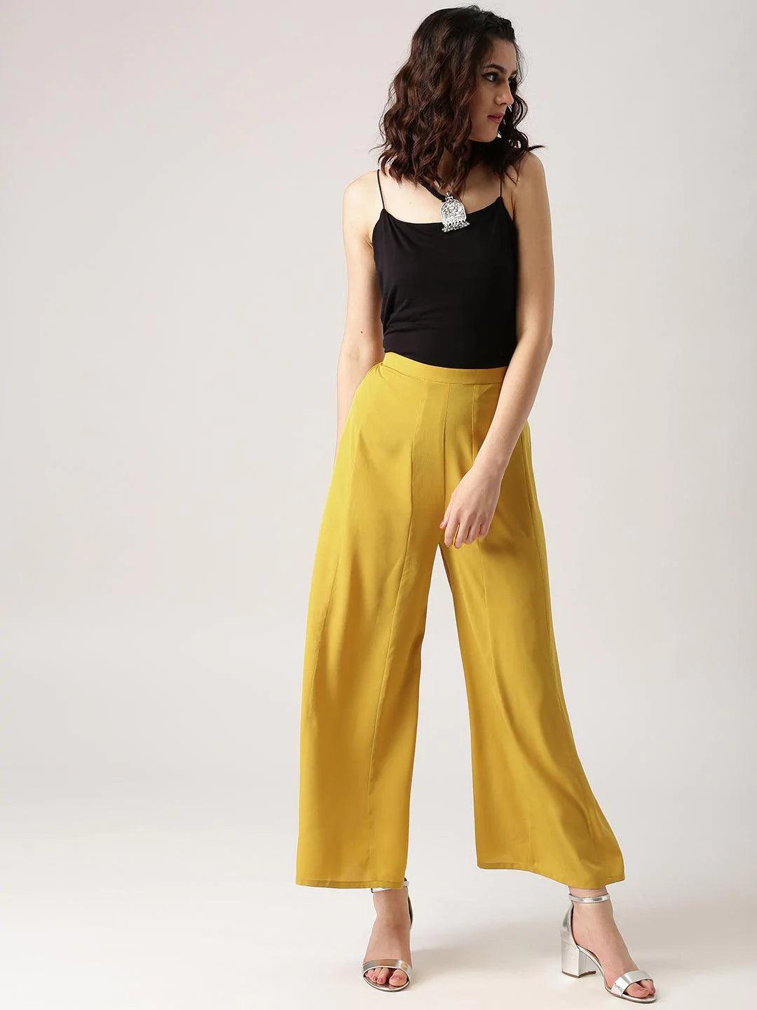 Yellow Solid Crepe Palazzos