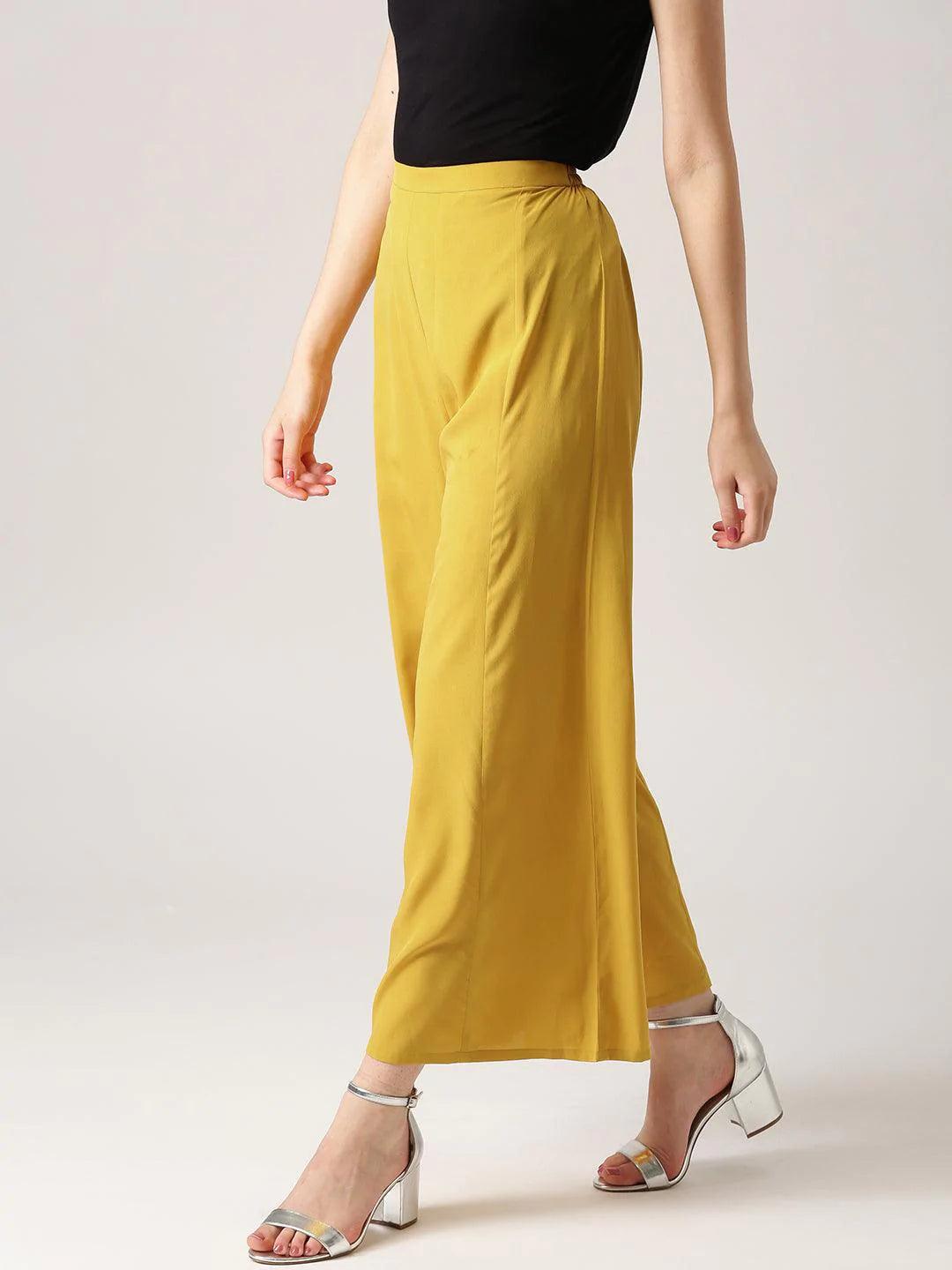 Yellow Solid Crepe Palazzos