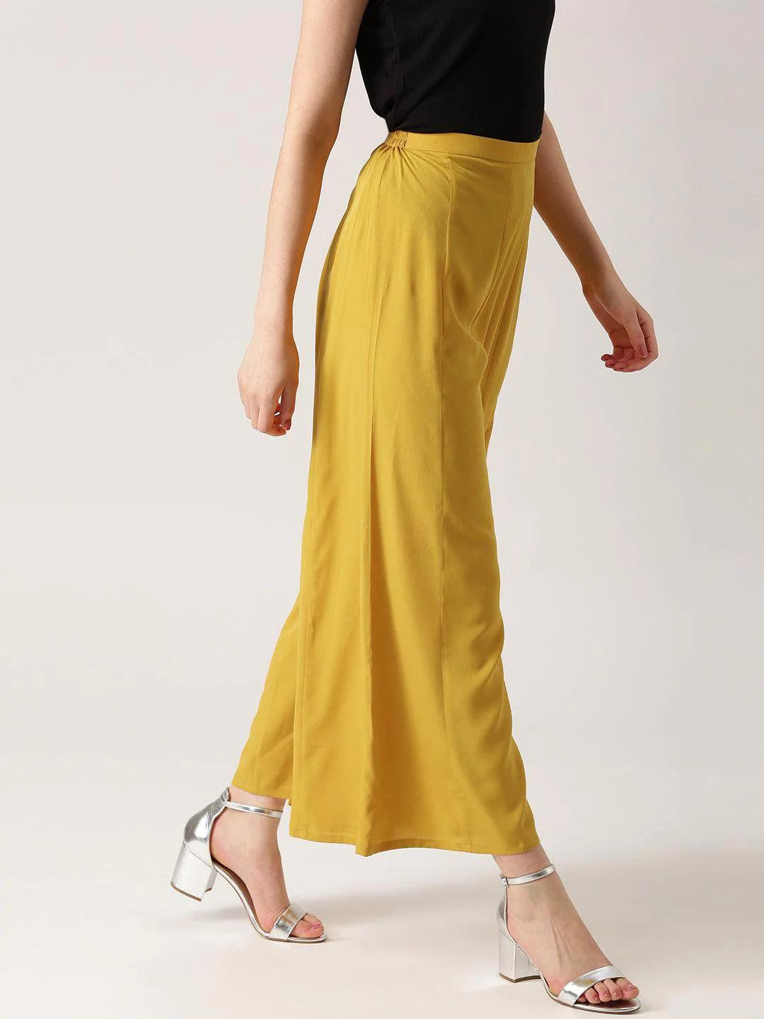 Yellow Solid Crepe Palazzos