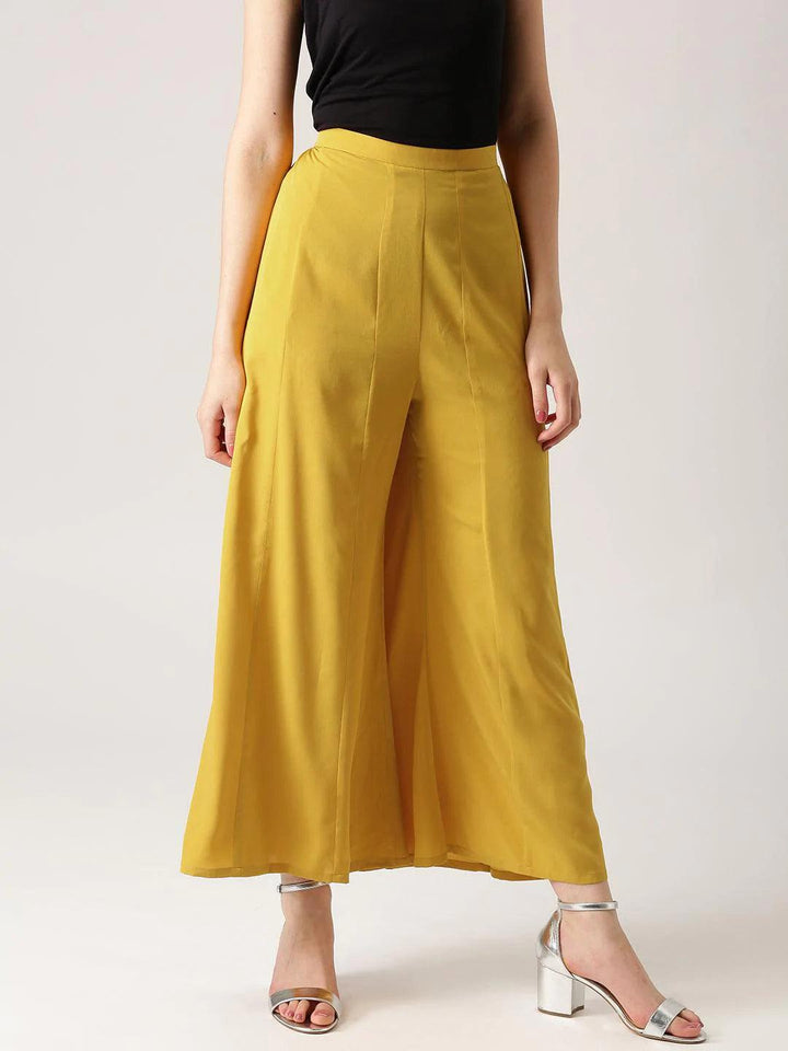 Yellow Solid Crepe Palazzos - ShopLibas