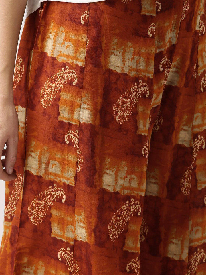 Brown Printed Rayon Palazzos - ShopLibas