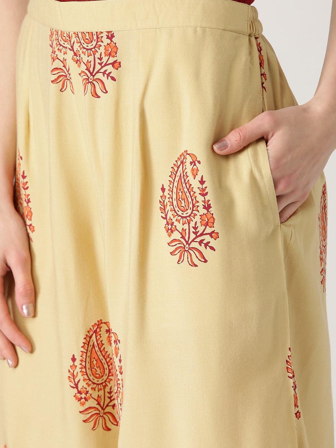 Beige Printed Rayon Palazzos - ShopLibas