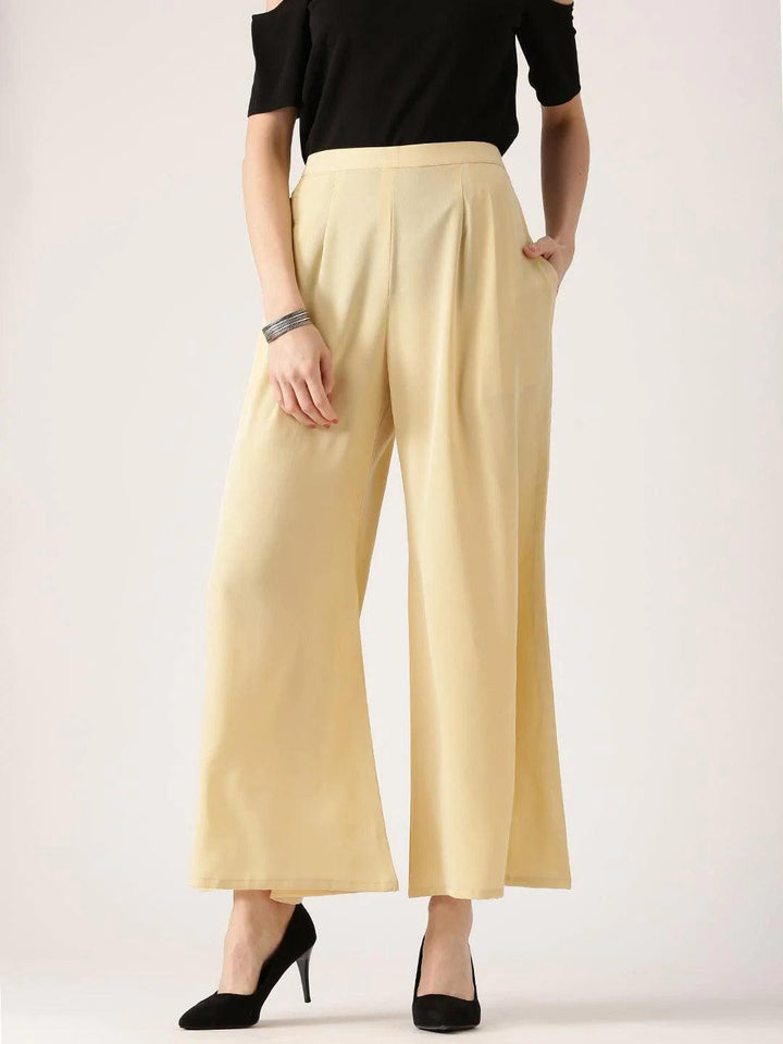 Beige Solid Crepe Palazzos - ShopLibas