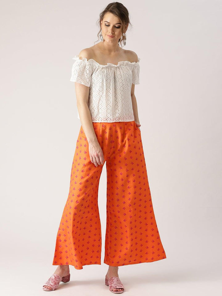 Orange Printed Cotton Palazzos - ShopLibas