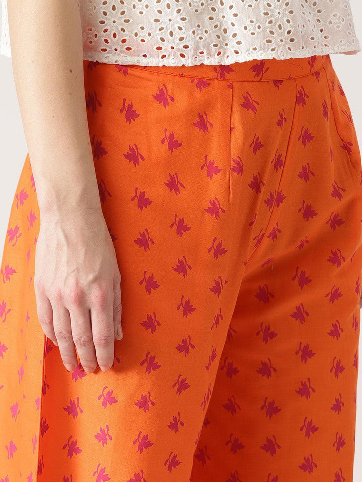 Orange Printed Cotton Palazzos - ShopLibas