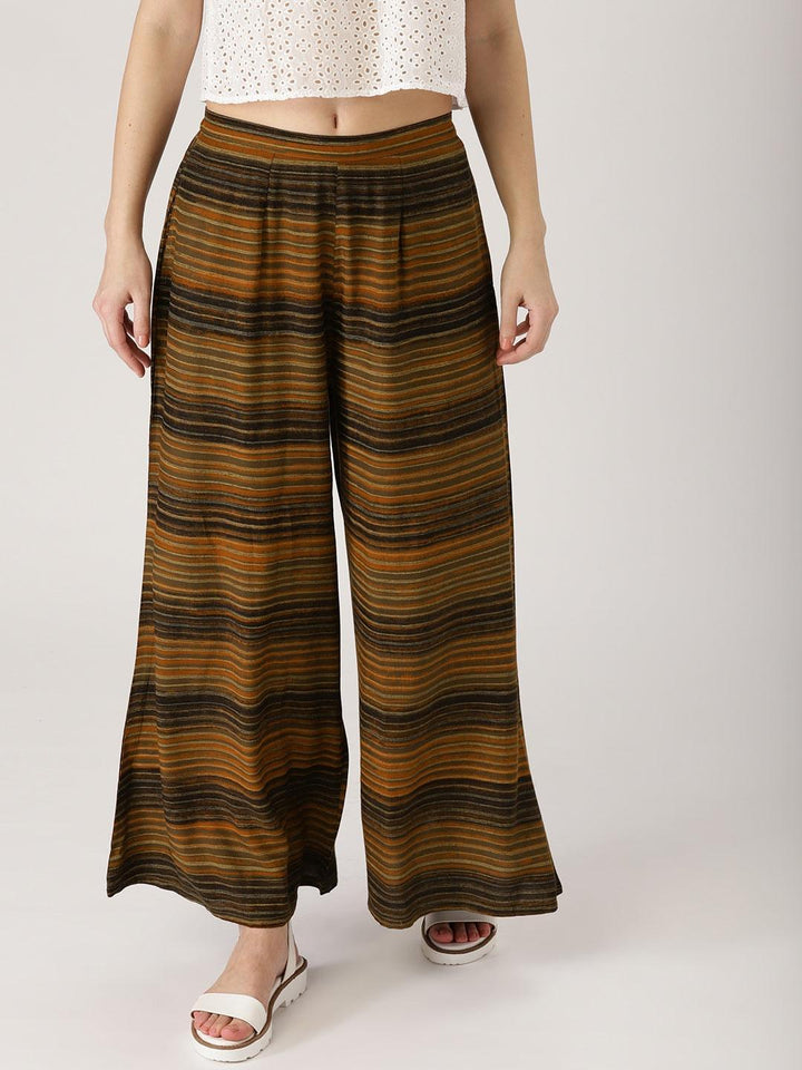 Brown Striped Rayon Palazzos - ShopLibas