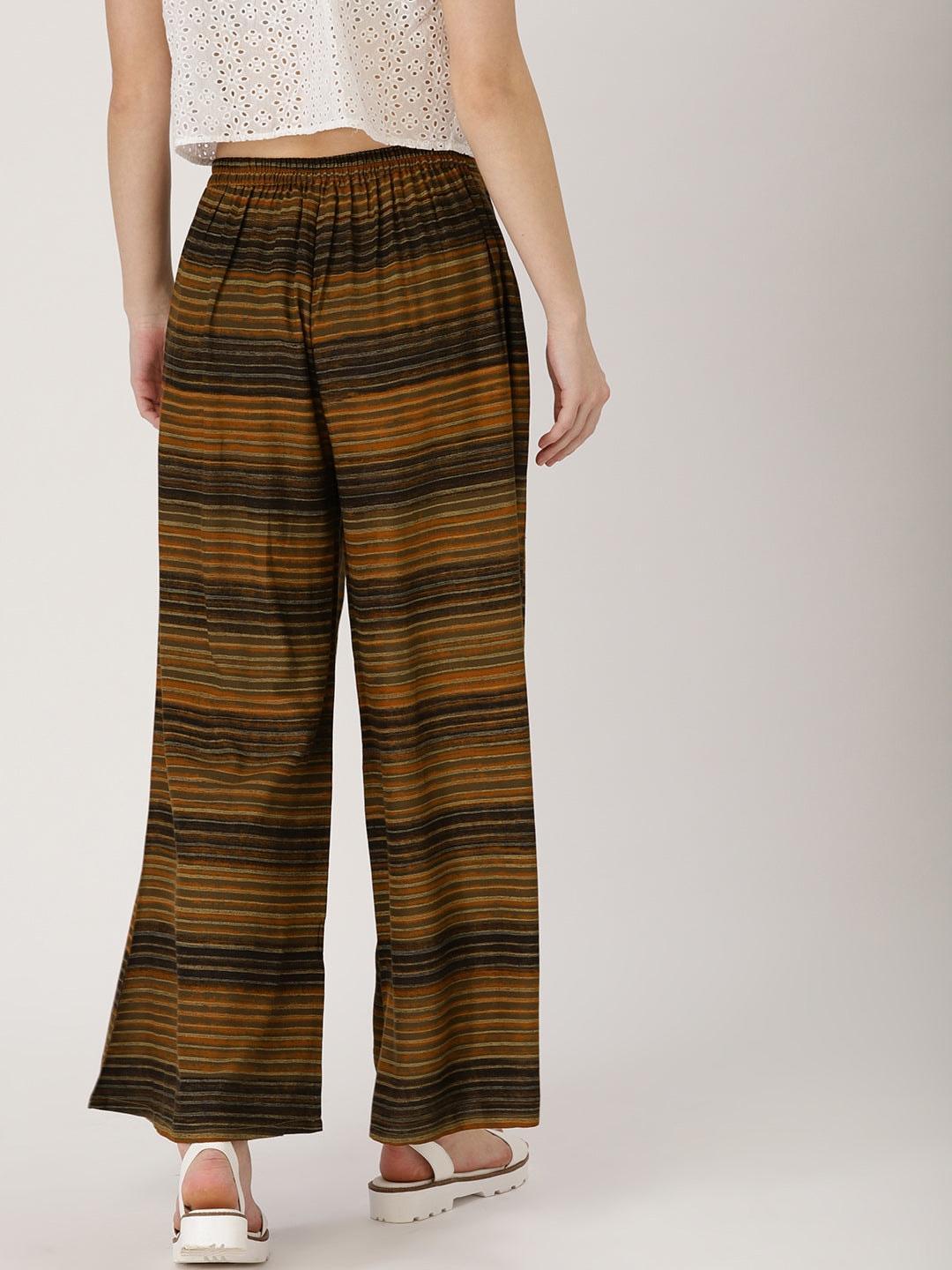 Brown Striped Rayon Palazzos - ShopLibas