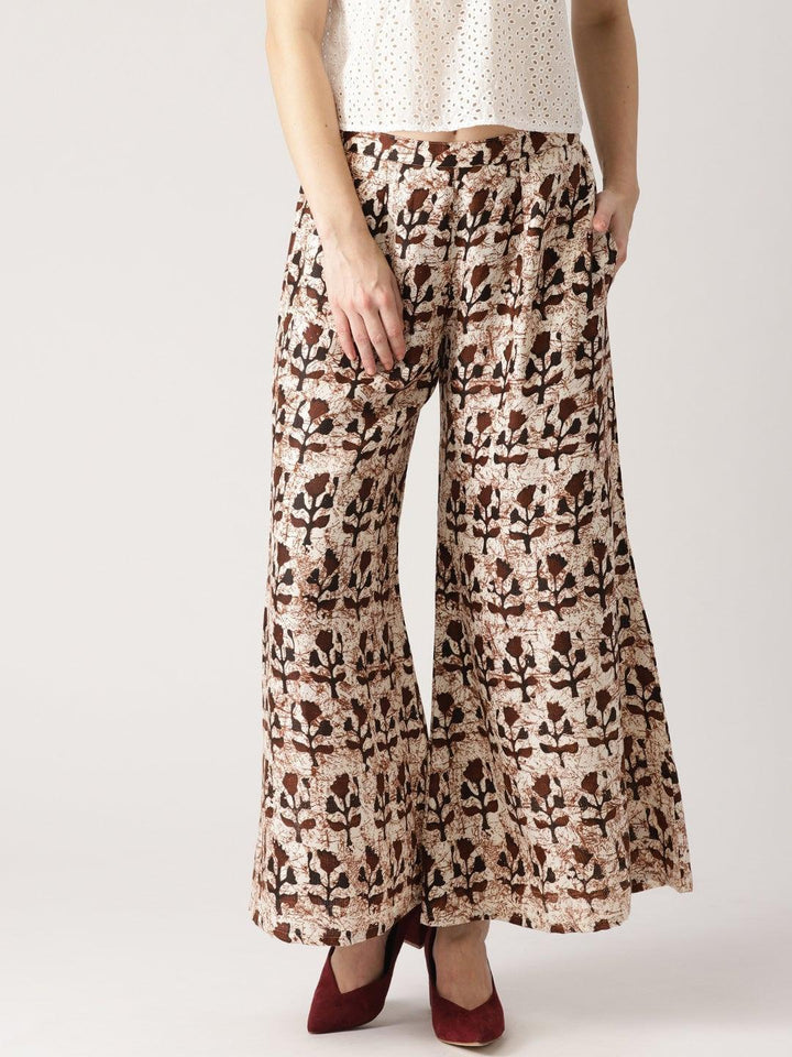 Brown Printed Cotton Palazzos - ShopLibas