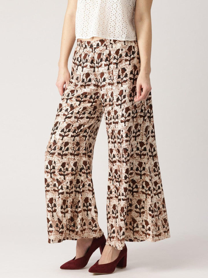 Brown Printed Cotton Palazzos - ShopLibas