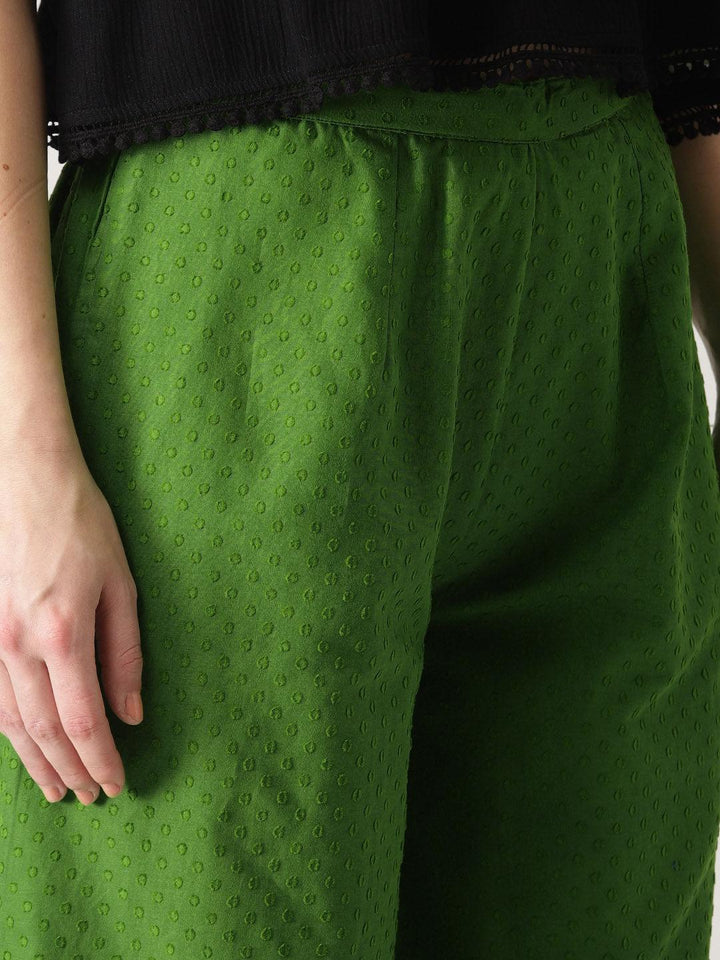 Green Solid Cotton Palazzos - ShopLibas