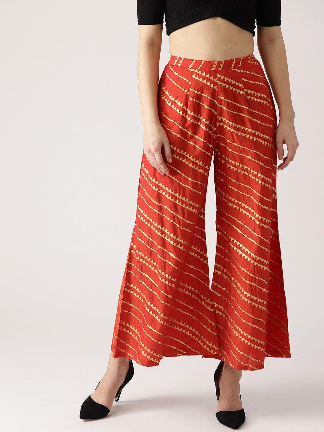 Red Abstract Polyester Palazzos - ShopLibas