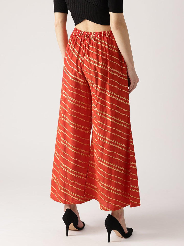 Red Abstract Polyester Palazzos - ShopLibas