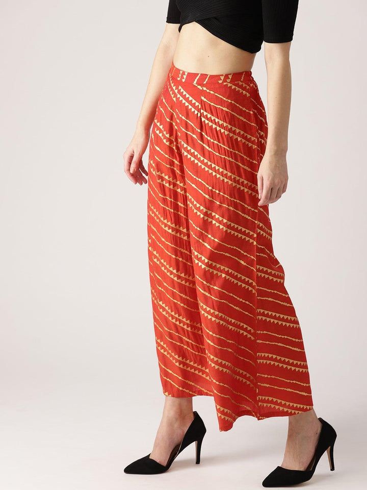 Red Abstract Polyester Palazzos - ShopLibas