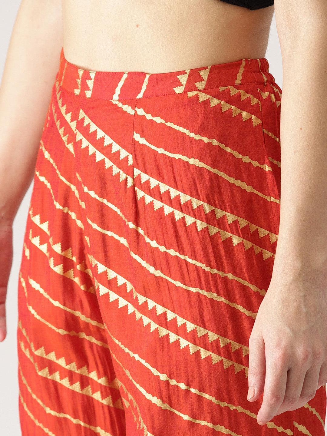 Red Abstract Polyester Palazzos - ShopLibas