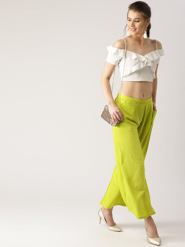 Green Solid Crepe Palazzos - ShopLibas