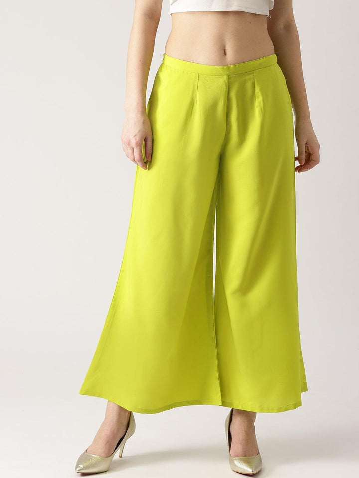 Green Solid Crepe Palazzos - ShopLibas