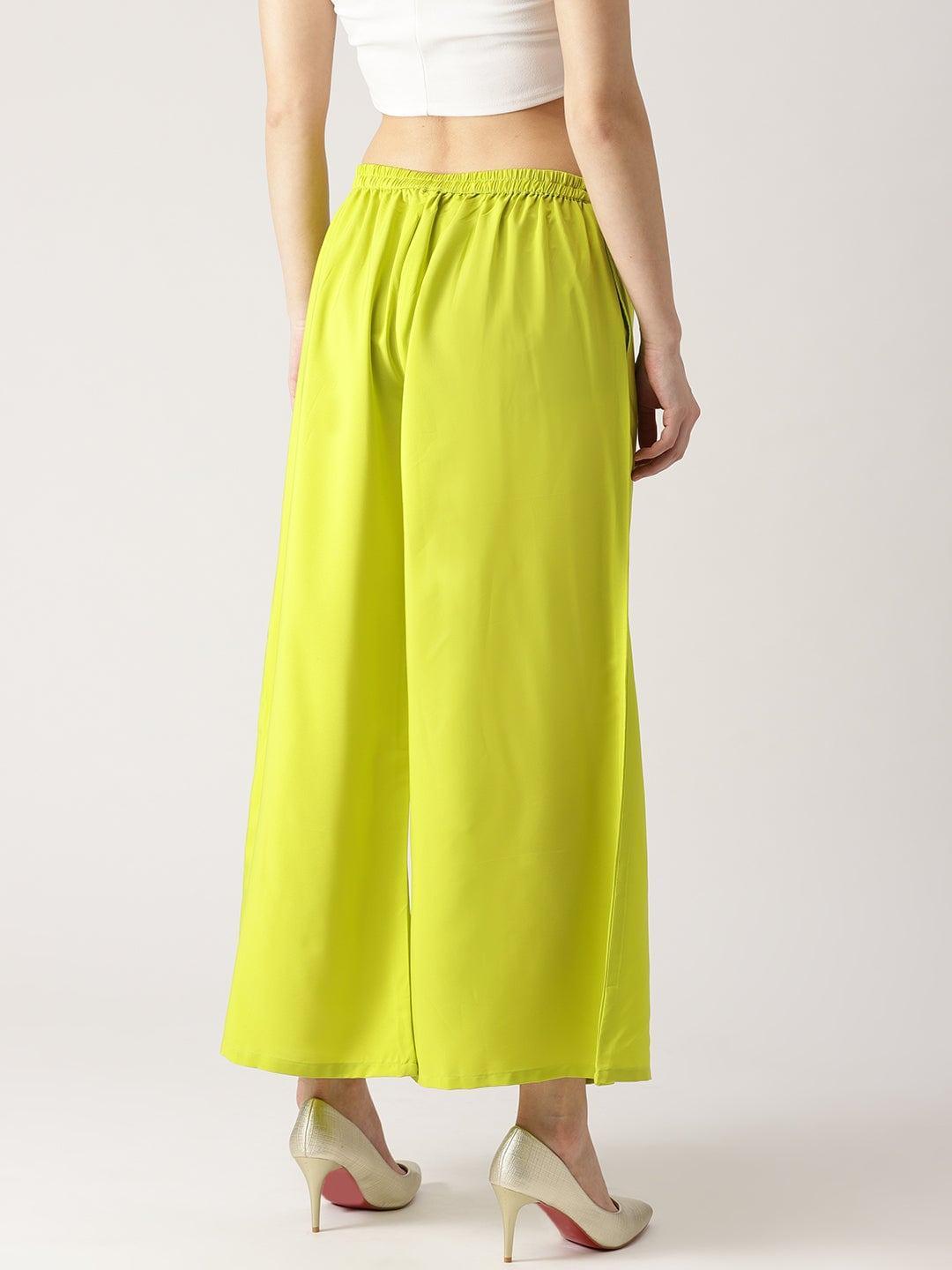 Green Solid Crepe Palazzos - ShopLibas