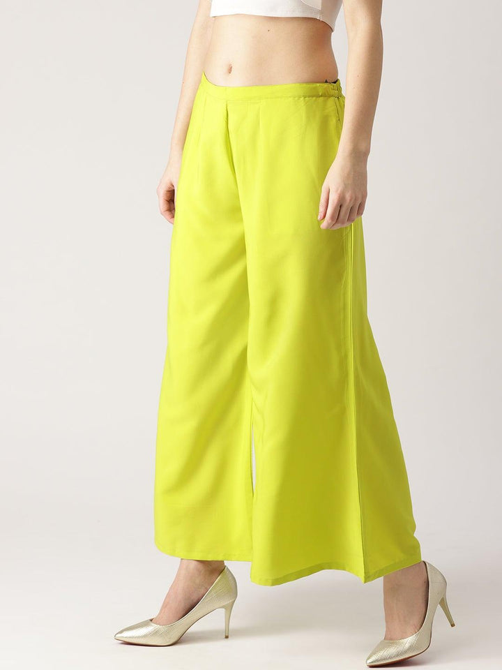 Green Solid Crepe Palazzos - ShopLibas