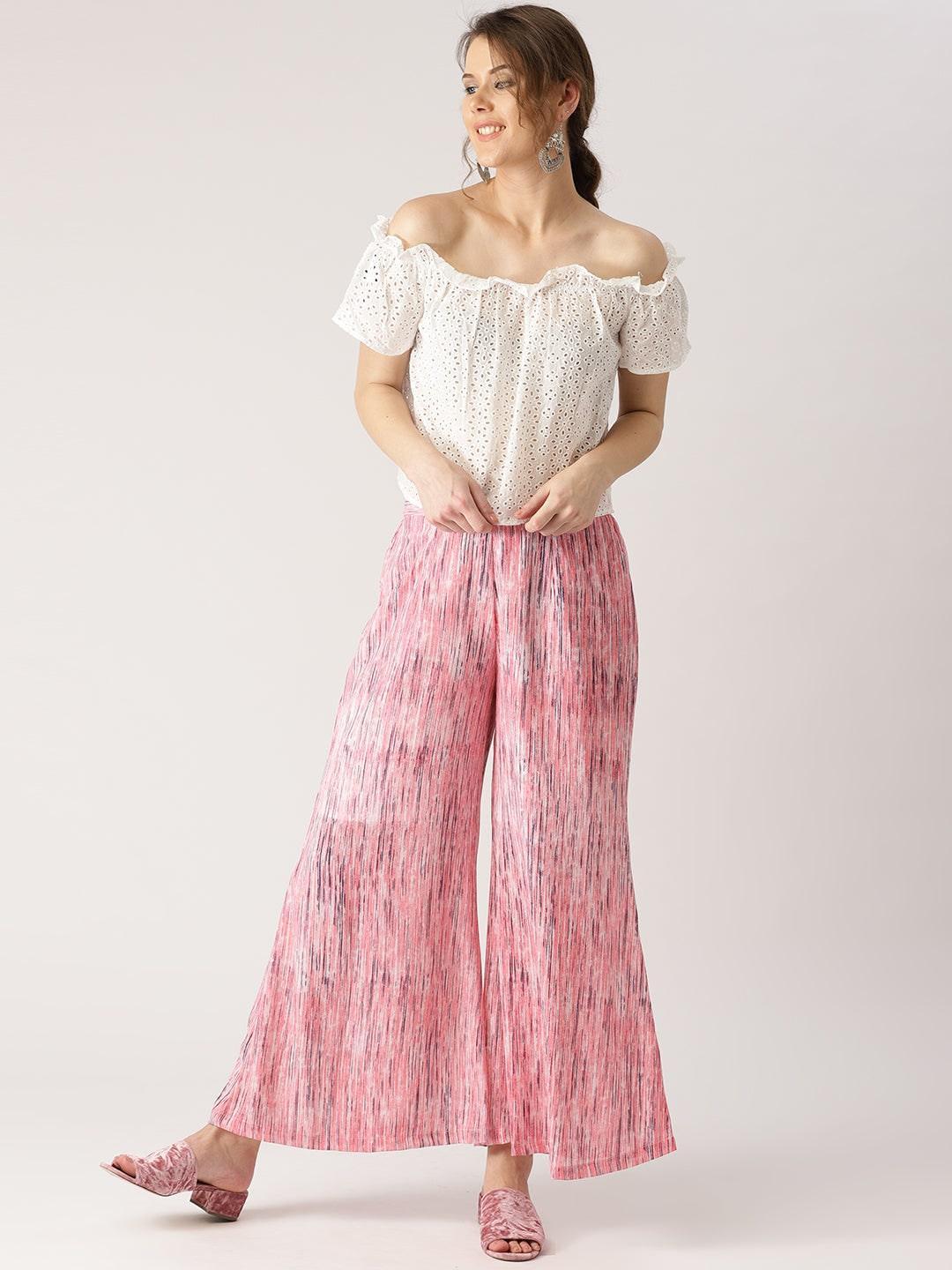 Pink Striped Georgette Palazzos - ShopLibas