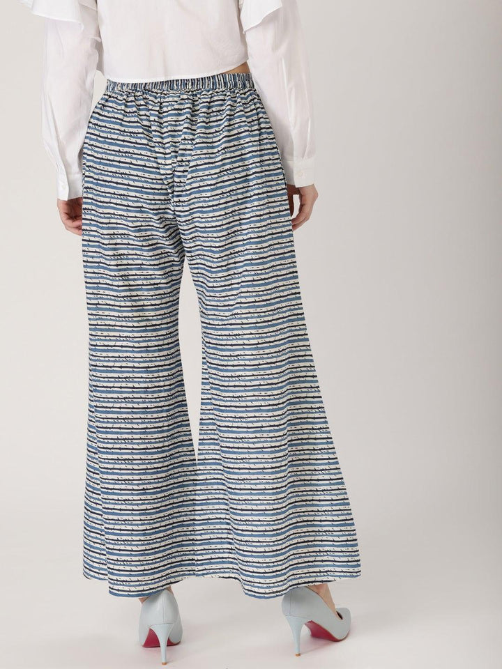 Blue Striped Cotton Palazzos - ShopLibas