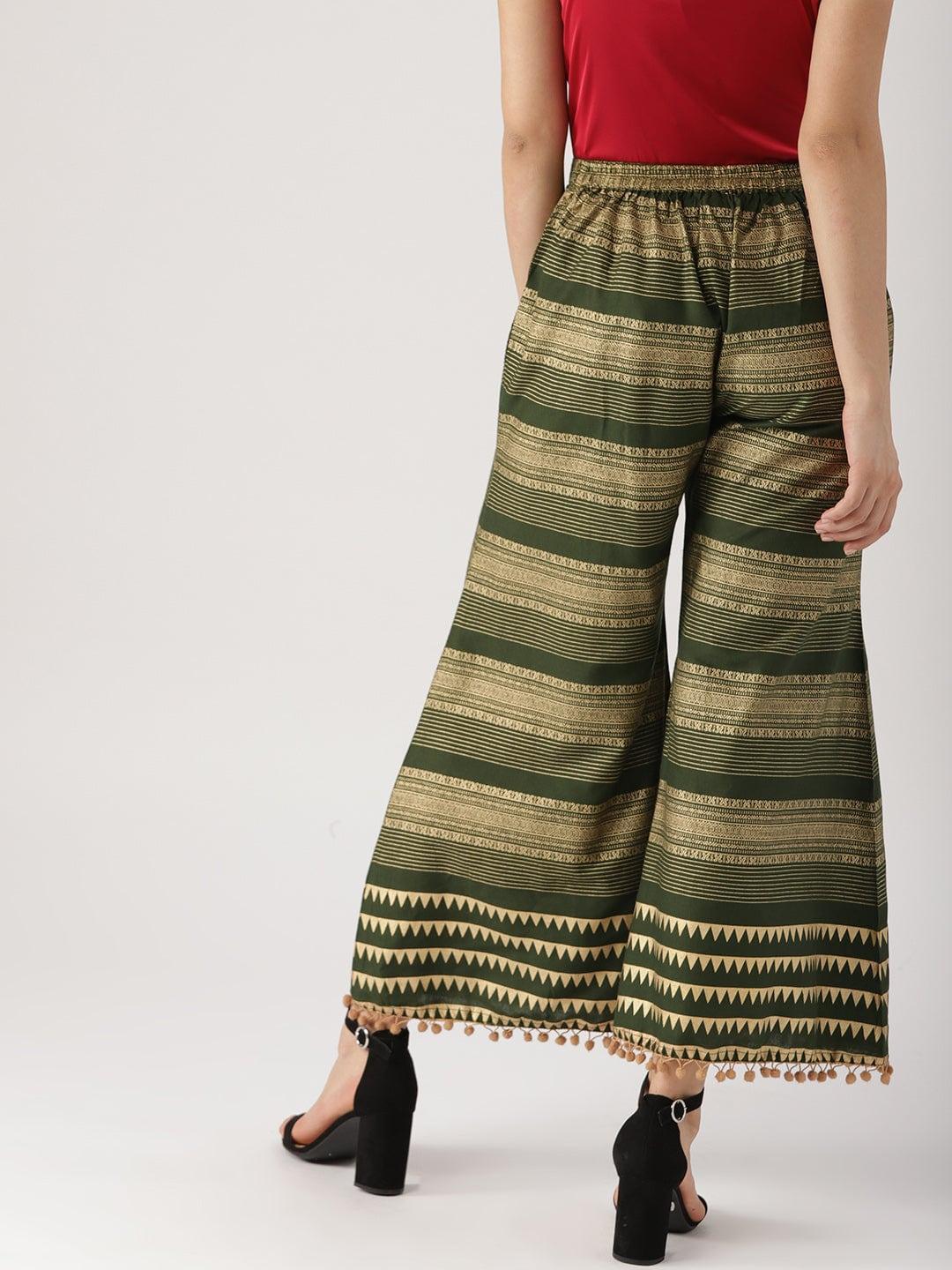 Green Printed Rayon Palazzos - ShopLibas