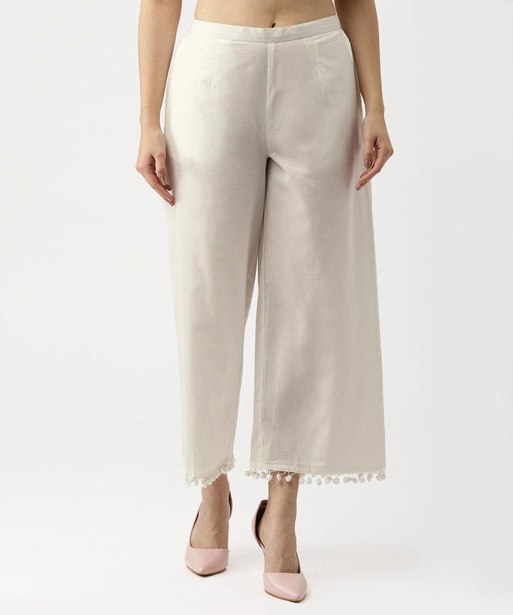 White Solid Cotton Palazzos - ShopLibas