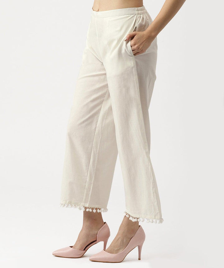 White Solid Cotton Palazzos - ShopLibas