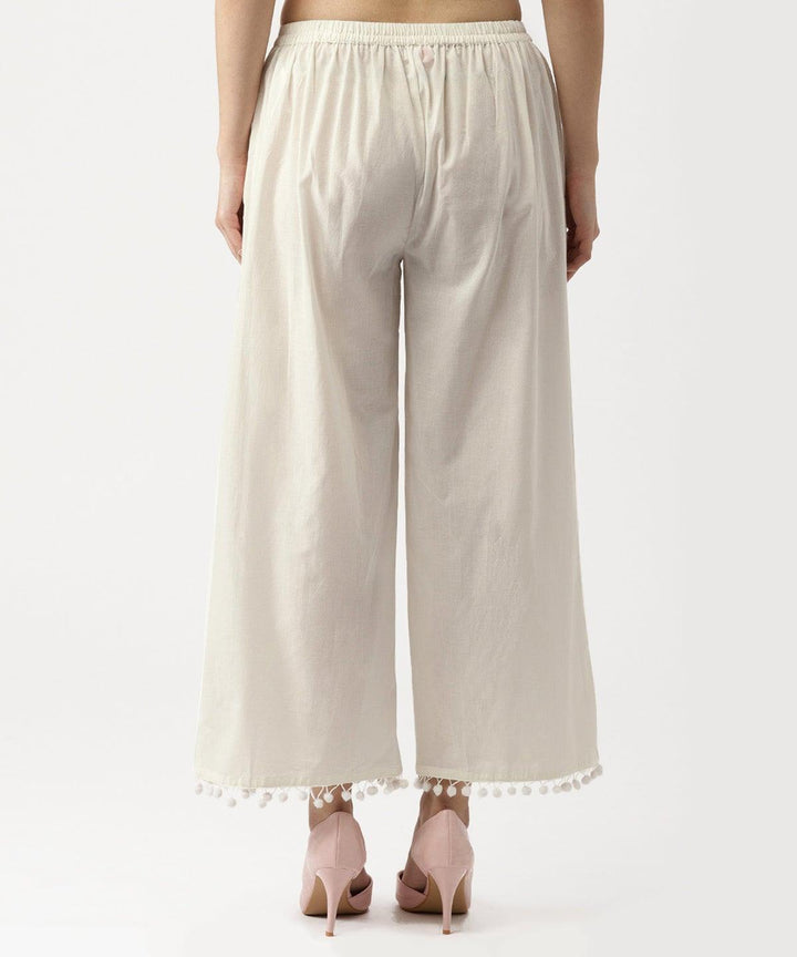 White Solid Cotton Palazzos - ShopLibas