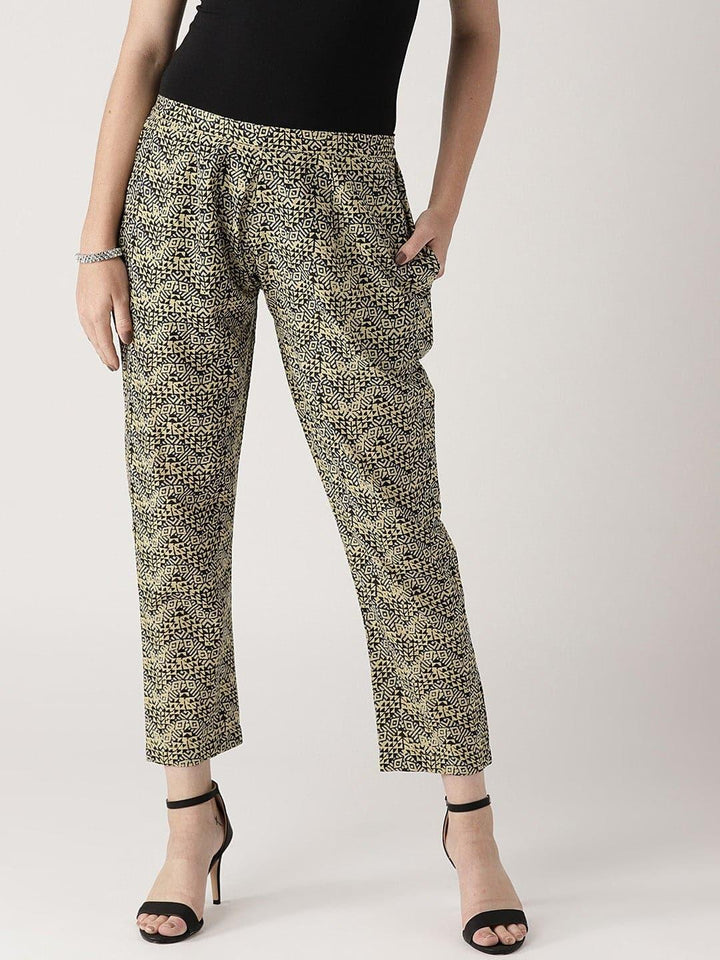 Beige Printed Cotton Trousers - ShopLibas