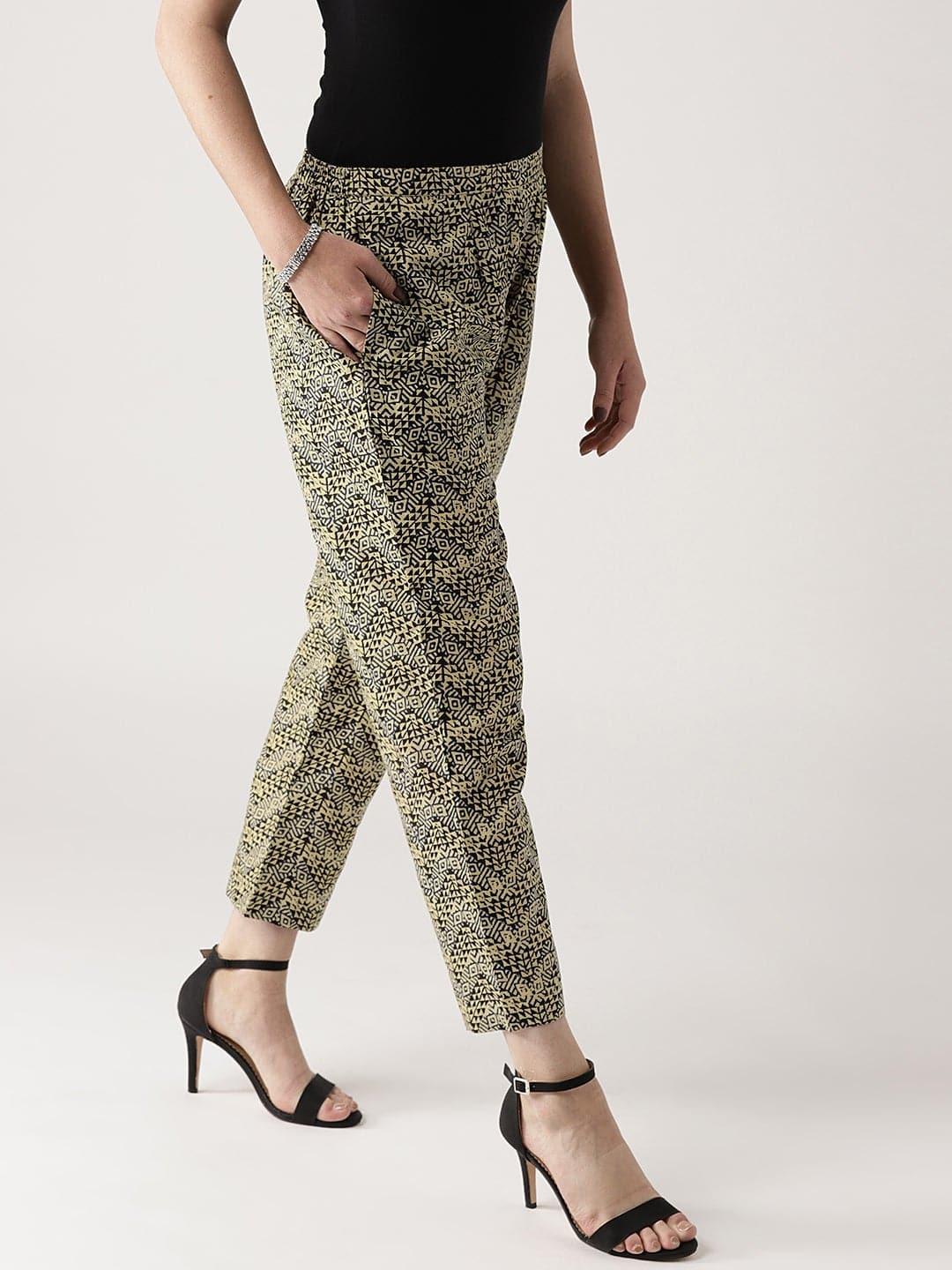 Beige Printed Cotton Trousers - ShopLibas