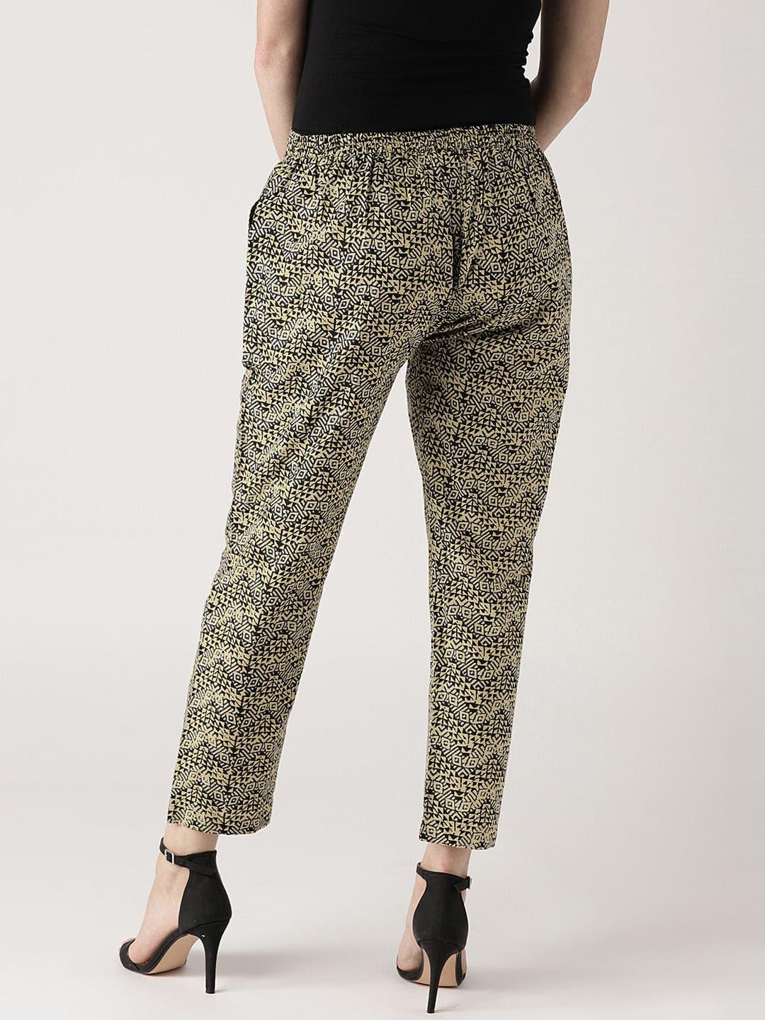 Beige Printed Cotton Trousers - ShopLibas