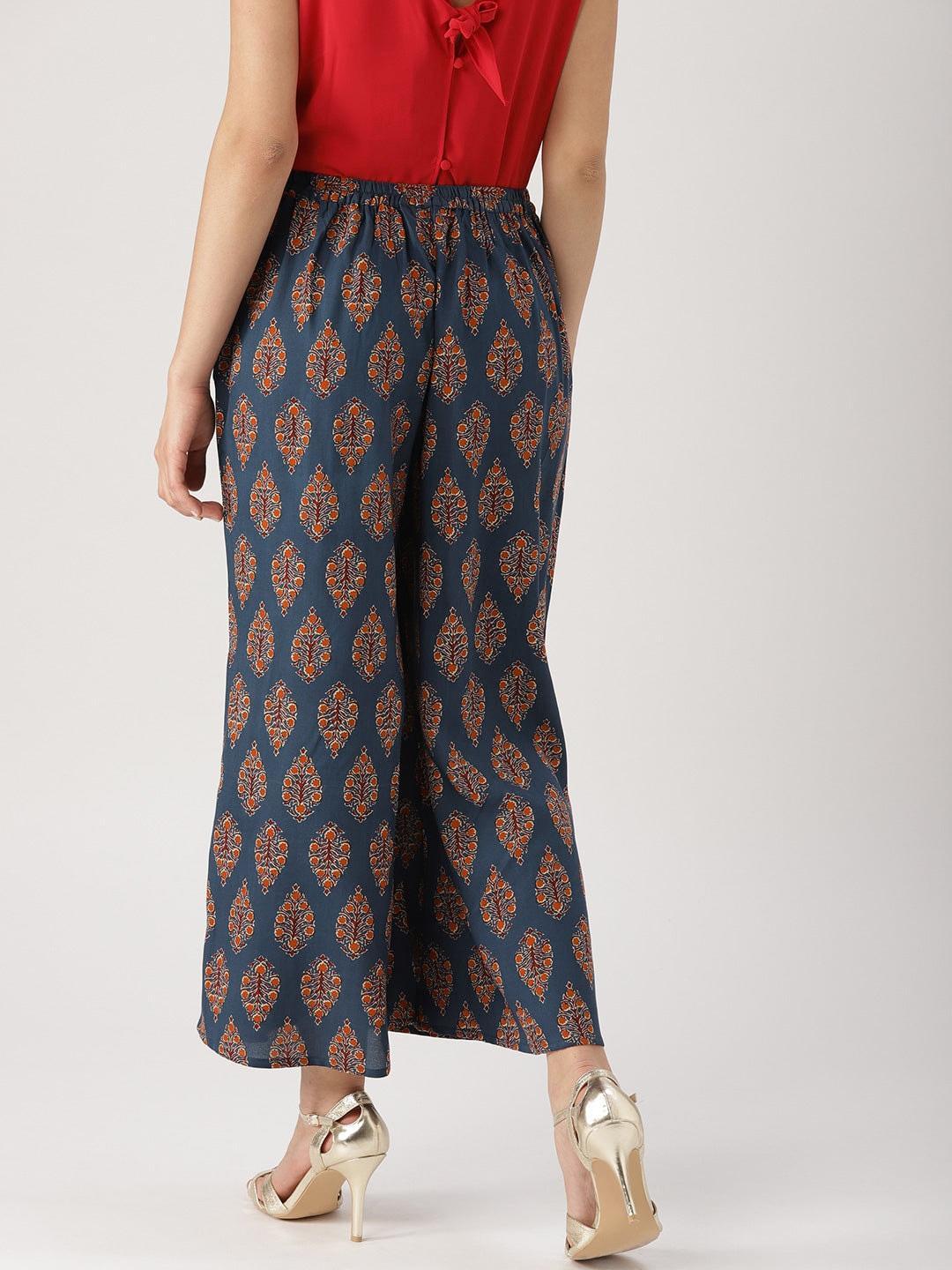 Blue Printed Cotton Palazzos - ShopLibas