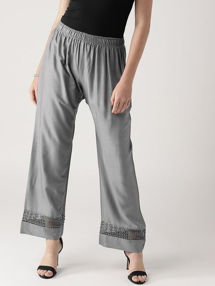 Grey Solid Rayon Palazzos - ShopLibas