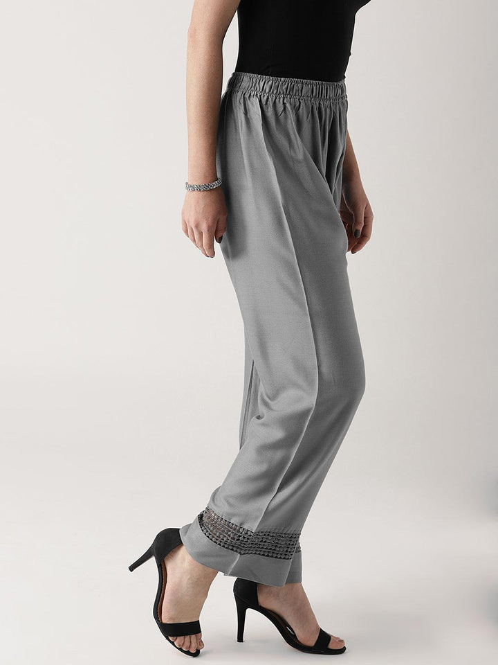 Grey Solid Rayon Palazzos - ShopLibas