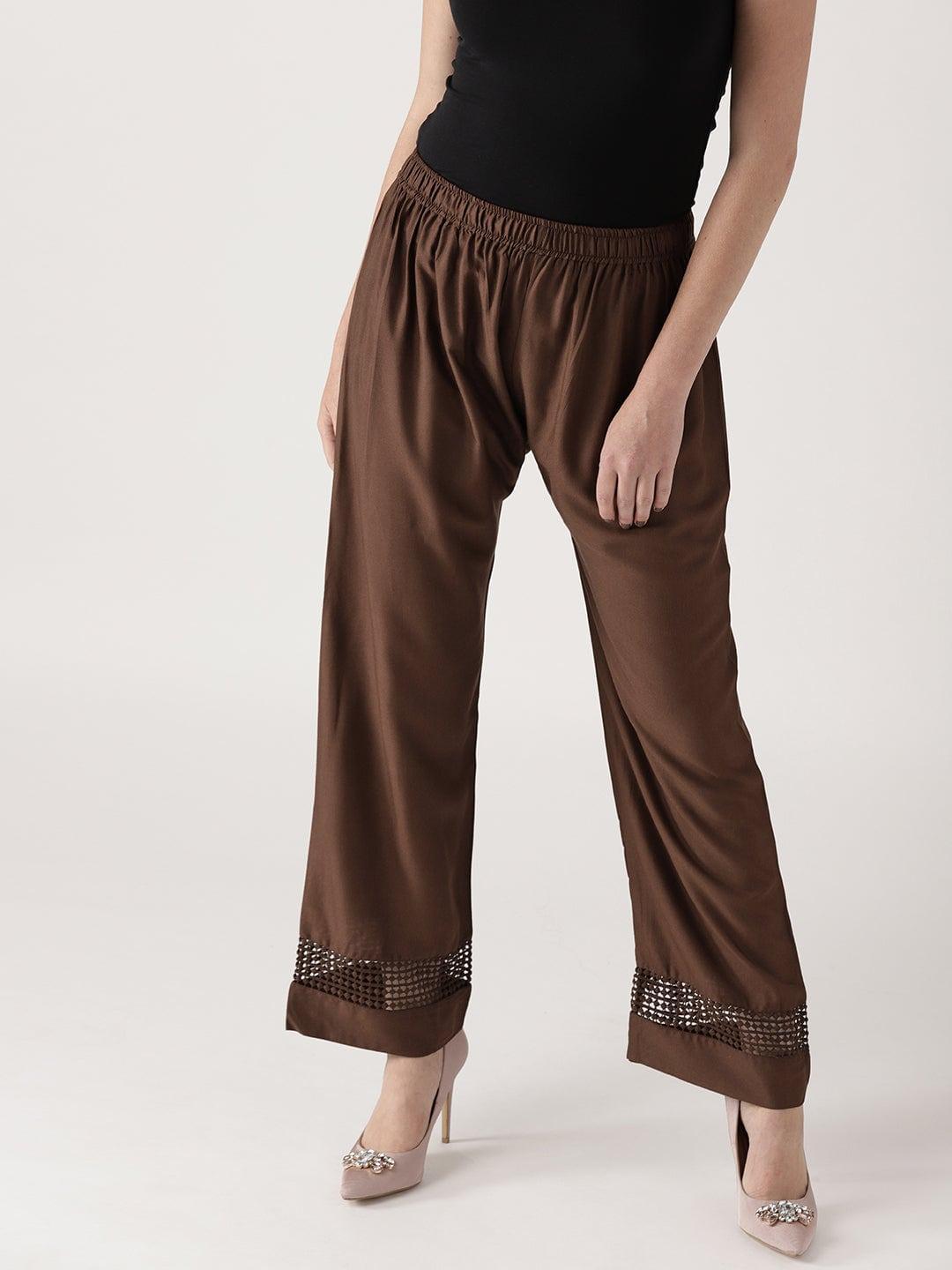 Brown Solid Rayon Palazzos - ShopLibas