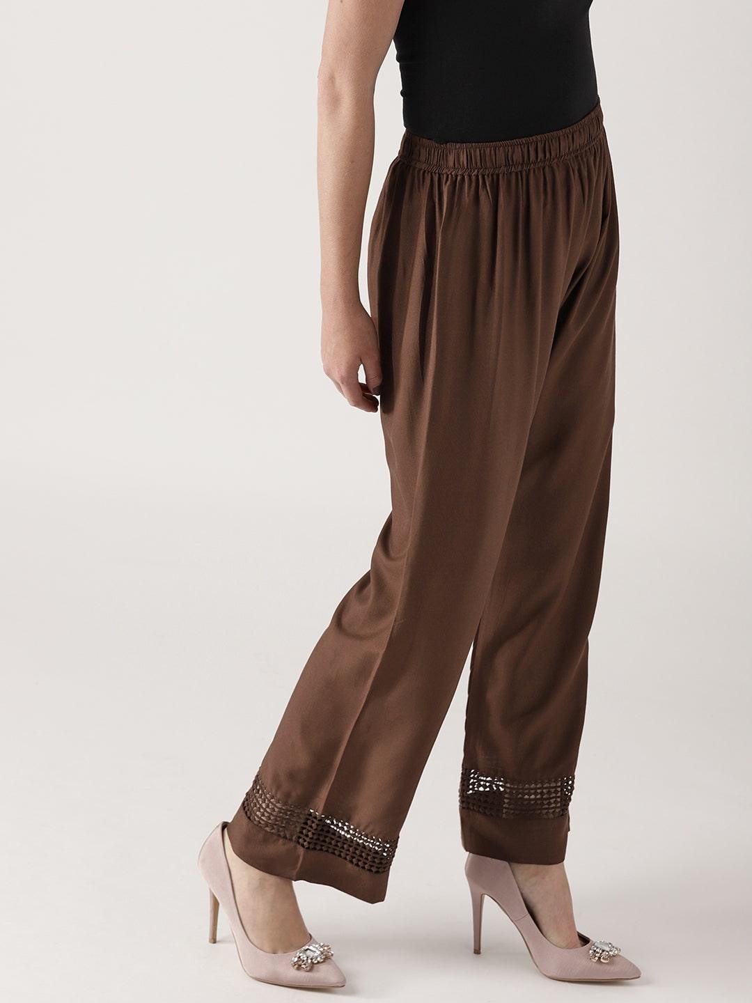 Brown Solid Rayon Palazzos - ShopLibas