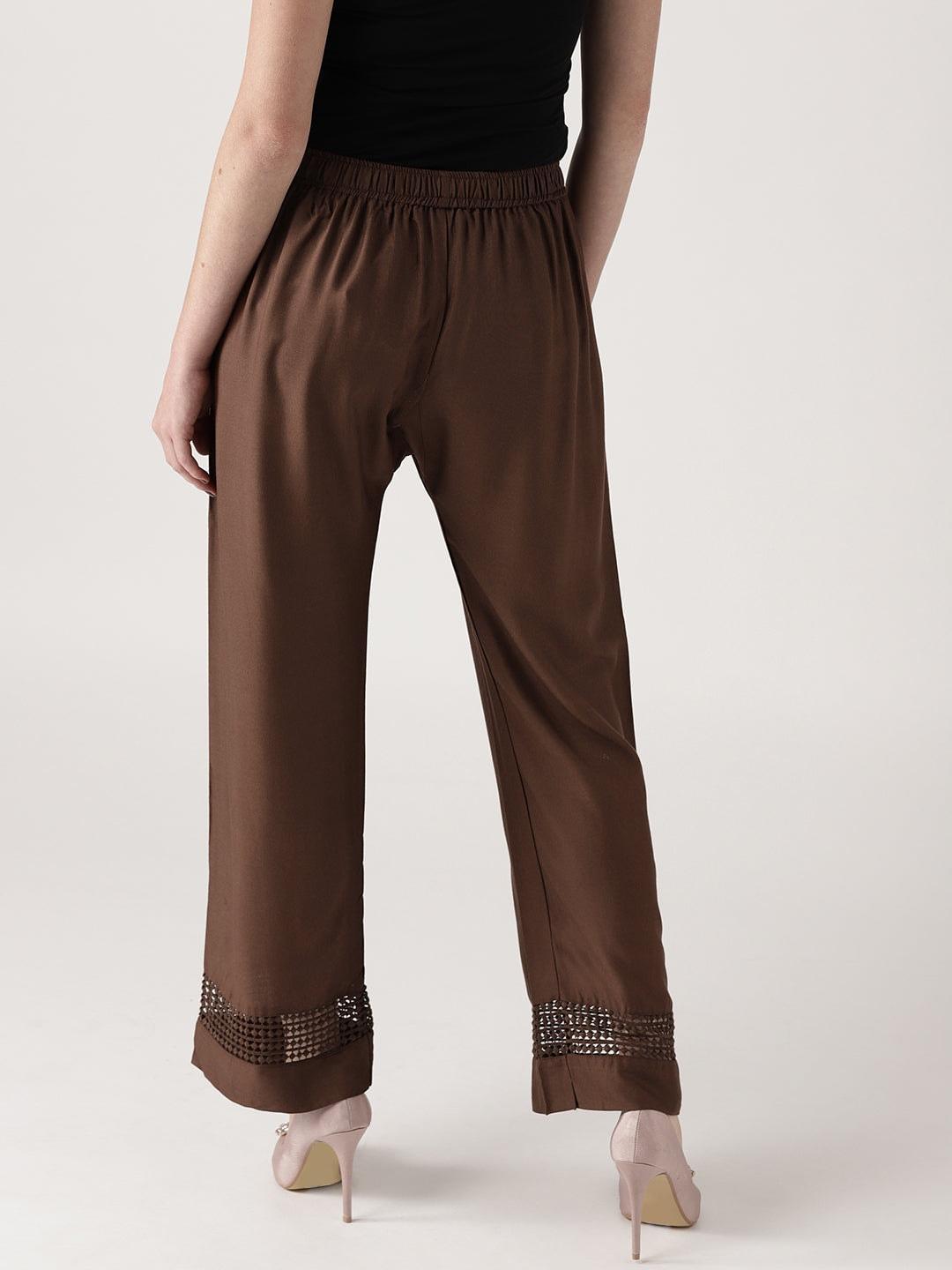 Brown Solid Rayon Palazzos - ShopLibas