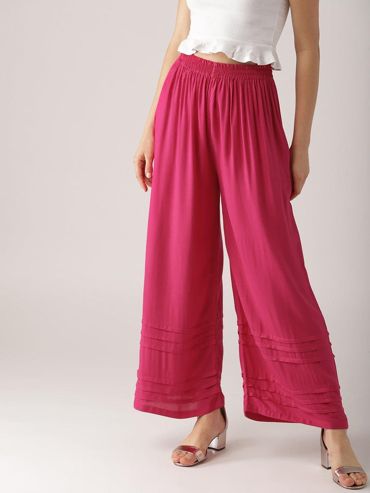 Pink Solid Rayon Palazzos - ShopLibas