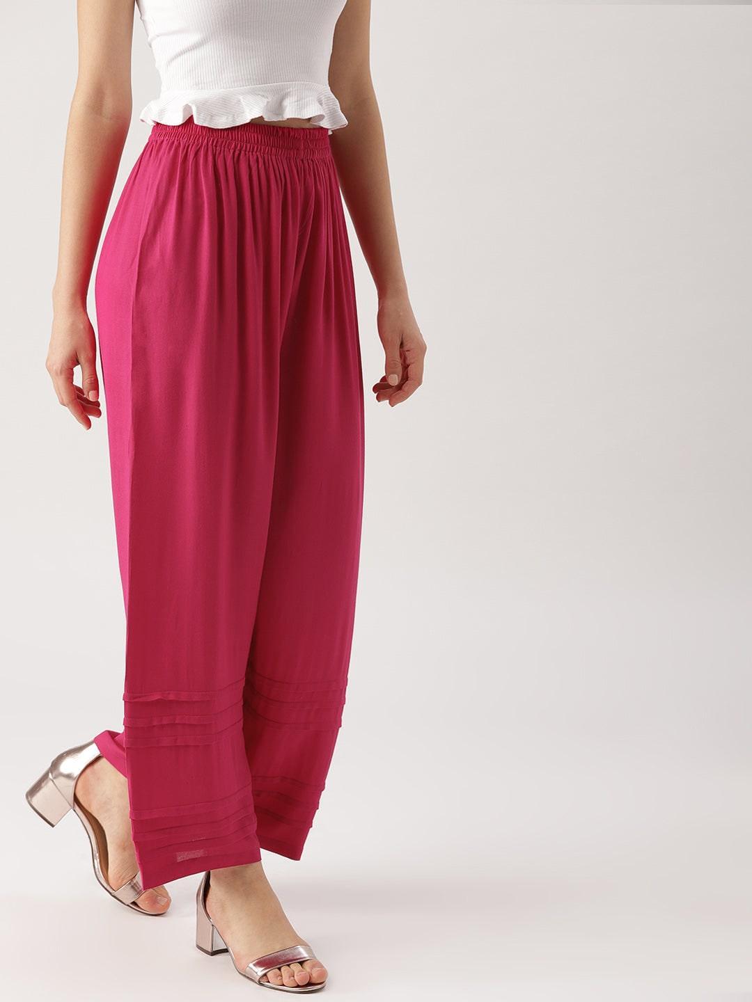 Pink Solid Rayon Palazzos - ShopLibas