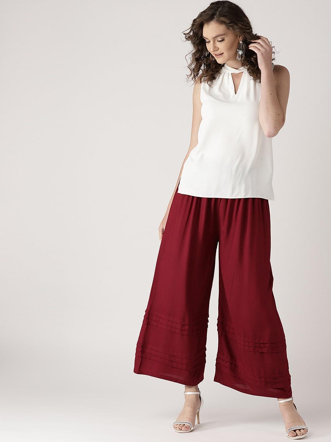 Maroon Solid Rayon Palazzos - ShopLibas