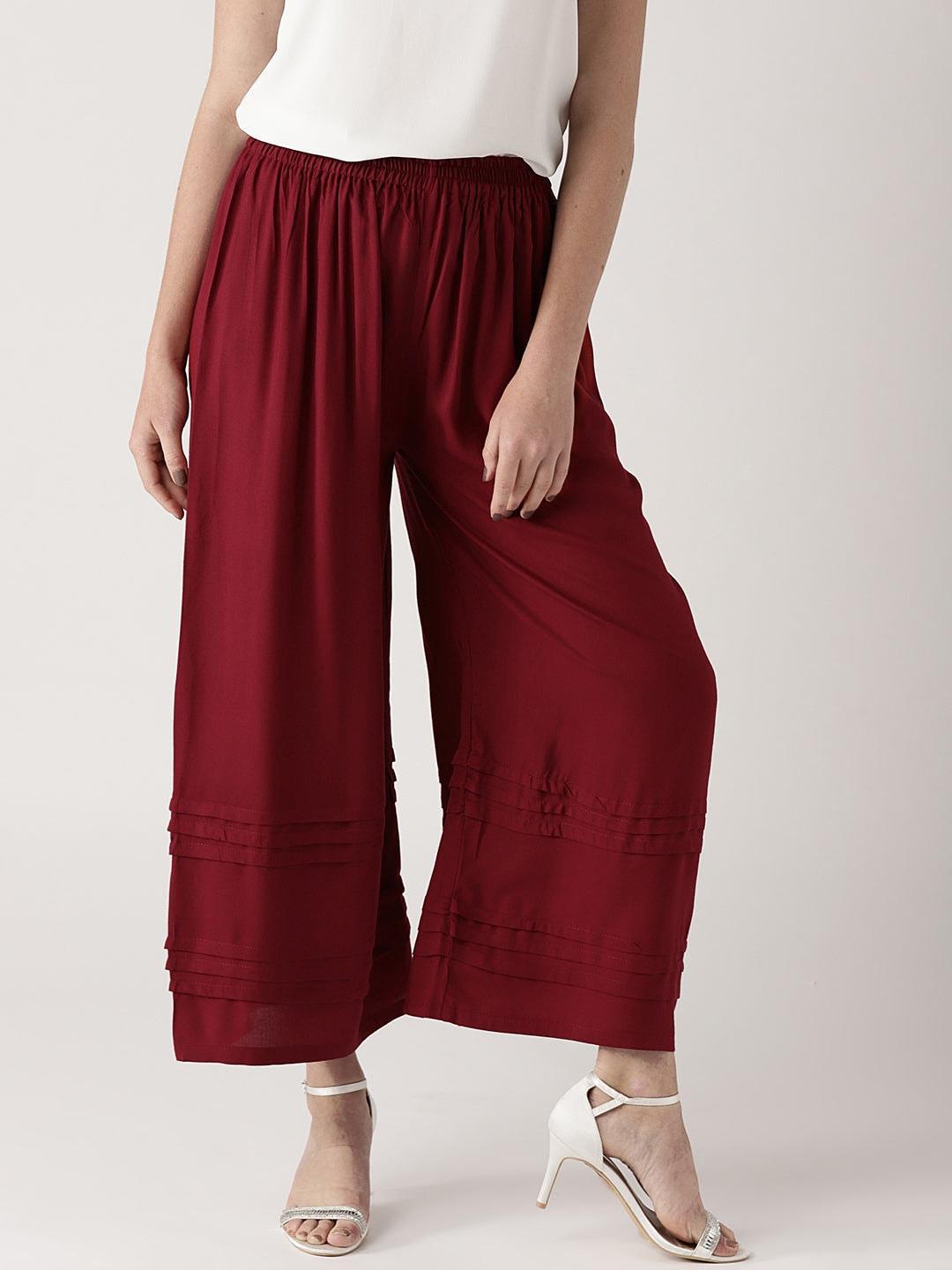 Maroon Solid Rayon Palazzos - ShopLibas