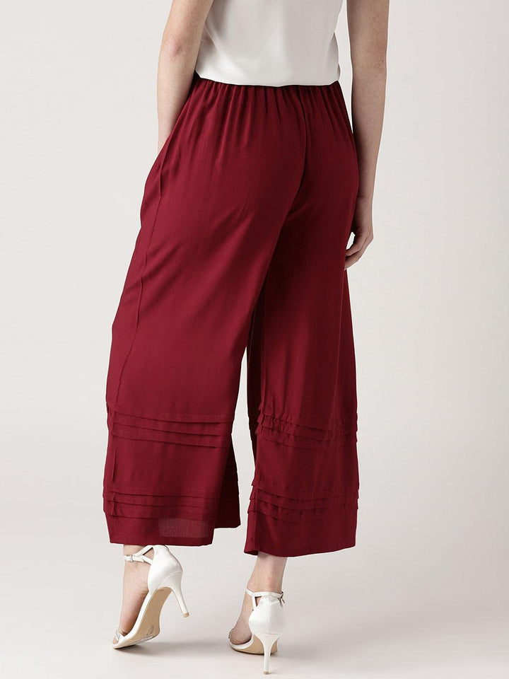 Maroon Solid Rayon Palazzos - ShopLibas